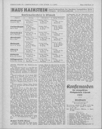 Konfirmanden der evangelischen Kirchgemeinde Eisenach 1938