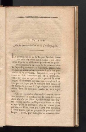 Ier Section. De la prononciation et de l'orthographe.
