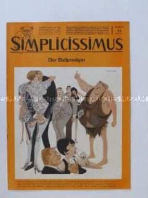Satirezeitschrift "Simplicissimus" mit Titel-Karikatur auf das ausschweifende Leben der Oberschicht