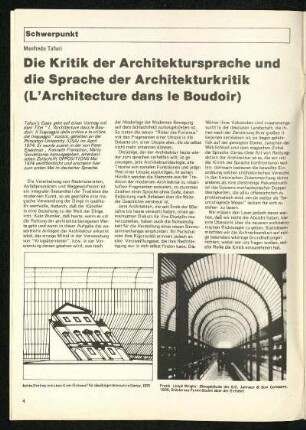 Die Kritik der Architektursprache und die Sprache der Architekturkritik. (L'Architecture dans le Boudoir)