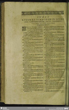 Index Rerum Et Verborum in Opere Hoc Contentorum, Prior Numerus Folium, Alter Numerum marginalem denotat