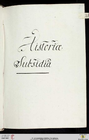 Einleitung zum elften Titulus (der Classis I Historica): Historiæ Subsidia