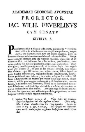 ACADEMIAE GEORGIAE AVGVSTAE PRORECTOR IAC. WILH.FEVERLINVS CVM SENAT V CIVIBVS S.