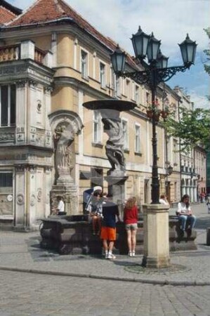 Figur des Hl. Johann Nepomuk und Atlas-Fontäne vor dem Rathaus Schweidnitz