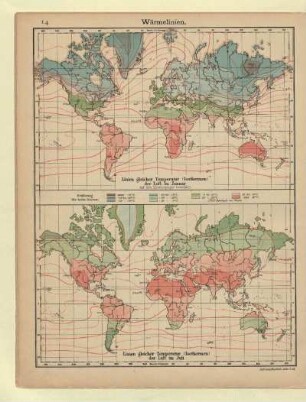 Linien gleicher Temperatur (Isothermen) der Luft im Januar, Linien gleicher Temperatur (Isothermen) der Luft im Juli