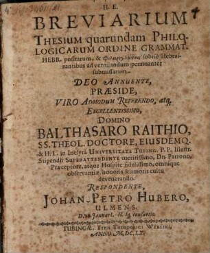 Breviarium thesium quarundam philologicarum ordine grammat. Hebr. positarum