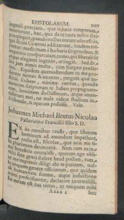 Johannes Michael Brutus Nicolao Pallavicino Francisci filio S. D.