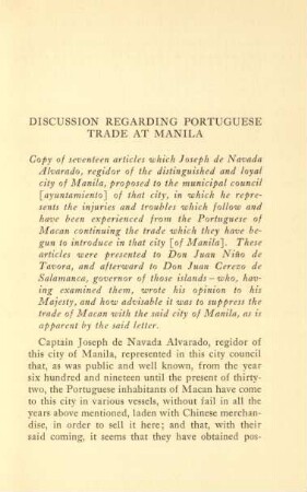 Discussion regarding Portugese trade at Manila