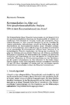 Kommunikation im Alter und ihre sprachwissenschaftliche Analyse. Gibt es einen Kommunikationsstil des Alters?