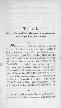 Titulus I. Wer in bürgerlichen Conventen zu erscheinen berechtiget seye, oder nicht.