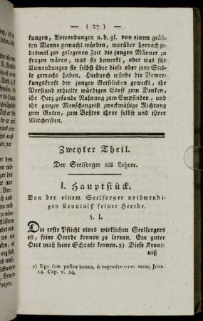 I. Hauptstück.Von der einem Seelsorger nothwendigen Kenntniß seiner Heerde.
