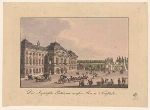 Das Japanische Palais in Dresden, Blick vom Palaisplatz nach Westen, mit dem alten Leipziger Tor (Weißes Tor)