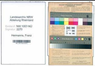 Entnazifizierung Franz Hermanns , geb. 05.08.1915 (Schlosser)