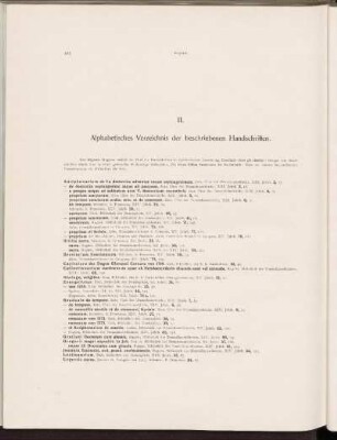 II. Alphabetisches Verzeichnis der beschriebenen Handschriten.