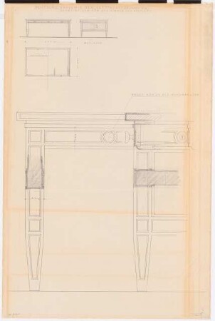 Preußischer Landtag, Berlin Umbau zum »Haus der Flieger«: Akademie für Luftfahrtforschung, Zimmer des Kanzlers (Schreibtisch): Ansichten, Grundriss 1:10, Detail 1:1