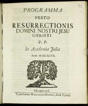 Programma Festo Resurrectionis Domini Nostri Jesu Christi : P. P. In Academia Iulia Anno M DC XCVII.