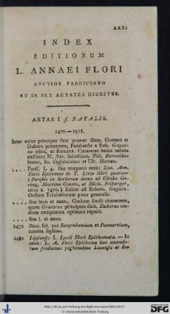 Index Editionum L. Annaei Flori.