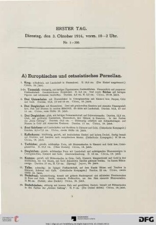 A) Europäisches und ostasiatisches Porzellan (Nr. 1-200)