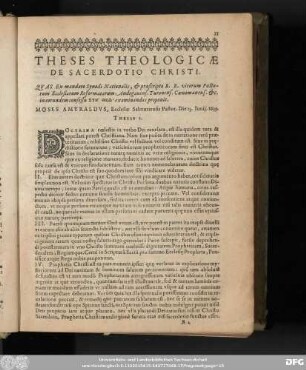 Theses Theologicae De Sacerdotio Christi.