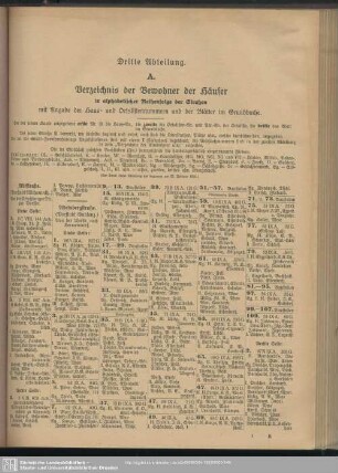 A. Häuserbuch : A. Verzeichniß der Bewohner der Häuser in alphabetischer Reihenfolge der Straßen