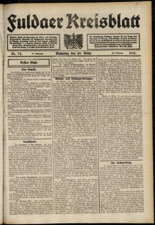 Erste Ausgabe vom Samstag, den 29. März 1913.