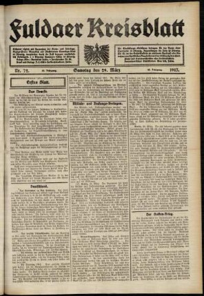 Erste Ausgabe vom Samstag, den 29. März 1913.