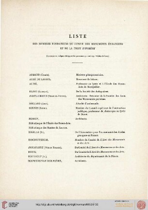 Liste des membres fondateurs du Comité des Monuments Ètrangers [...]