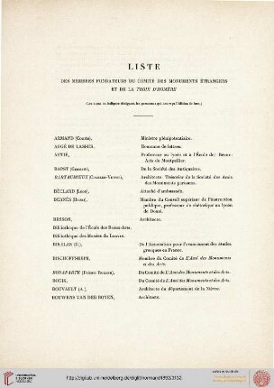 Liste des membres fondateurs du Comité des Monuments Ètrangers [...]