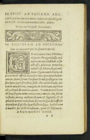 In Epistolam Ad Philemonem argumentum per Erasmum Roterod.