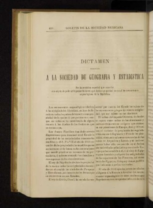 Dictamen presentado a la Sociedad de Geografia y Estadistica