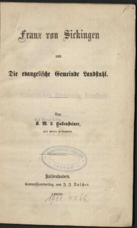 Franz von Sickingen und die evangelische Gemeinde Landstuhl