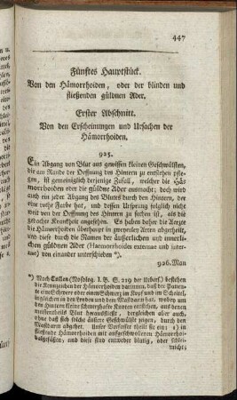 Fünftes Hauptstück. Von den Hämorrhoiden, oder der blinden und fließenden güldnen Ader.