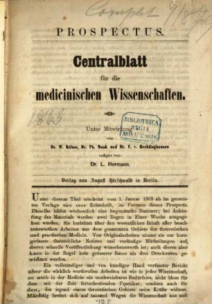 Centralblatt für die medicinischen Wissenschaften. 1, 1. 1863