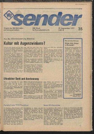 Betriebszeitung 'WF-Sender', Nr.35/1972 (29. September 1972)