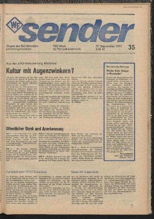 Betriebszeitung 'WF-Sender', Nr.35/1972 (29. September 1972)