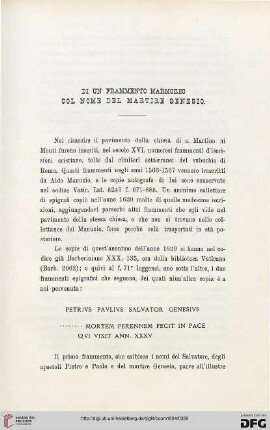 32: Di un frammento marmoreo col nome del martire Genesio