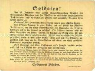Maueranschlag des Münchener Soldatenrates zum Dienstantritt von Offizieren und Beamten nach der Ausrufung der Republik