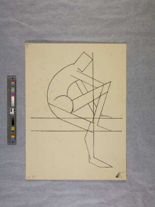 o. T. (Sitzender nach rechts, stark abstrahiert; aus dem Unterricht - Aktzeichnen - bei Oskar Schlemmer)