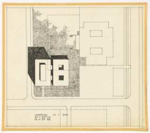 Hochschulbibliothek, Karlsruhe Neubau: Vorprojekt: Anbau eines weiteren Bibliotheksgebäudes. Lageplan, 1:500