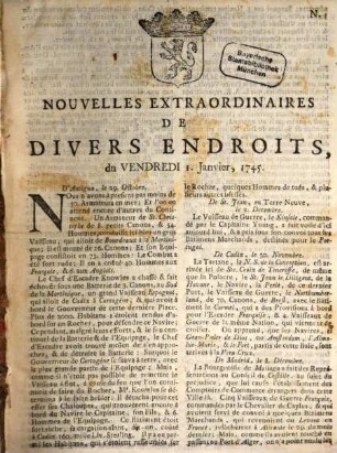 Nouvelles extraordinaires de divers endroits. 1745