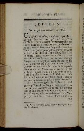 Lettre X. Sur le paradis terrestre de l' Inde.
