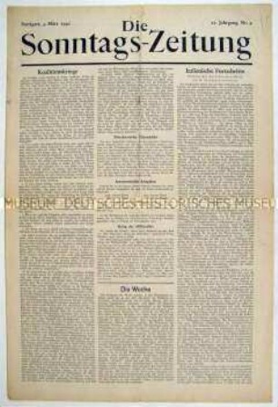 Wirtschaftspolitisches Wochenblatt "Die Sonntags-Zeitung"