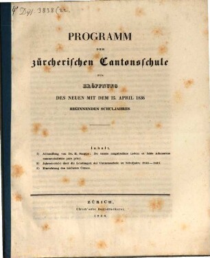 Programm der Zürcherischen Kantonsschule, 1836