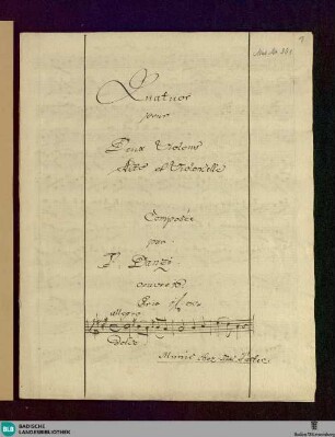 Quartets - Don Mus.Ms. 301 : vl (2), vla, vlc; A; PecD 267