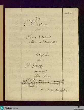 Quartets - Don Mus.Ms. 301 : vl (2), vla, vlc; A; PecD 267
