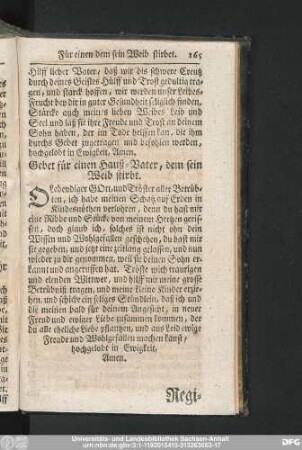 Gebet für einen Hauß-Vater, dem sein Weib stirbt.