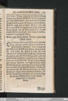 Gebet für einen Hauß-Vater, dem sein Weib stirbt.