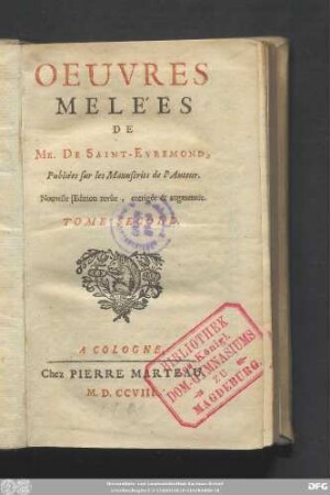Tome Second: Oeuvres Melées : Publiées sur les Manuscrits de l'Auteur