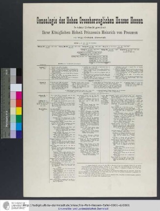 Genealogie des Hohen Grossherzoglichen Hauses Hessen : in tiefster Ehrfurcht gewidmet Seiner Königlichen Hoheit dem Grossherzog von Hessen u. bei Rhein