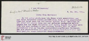 Heid. Hs. 3820,507: Brief von Emil Lask an Marianne Weber (Abschrift)